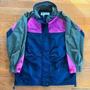 VTG COLUMBIA Ski Jacket Womens L Color Block Williwaw 90s Nylon Parka Blue‎ Pink
